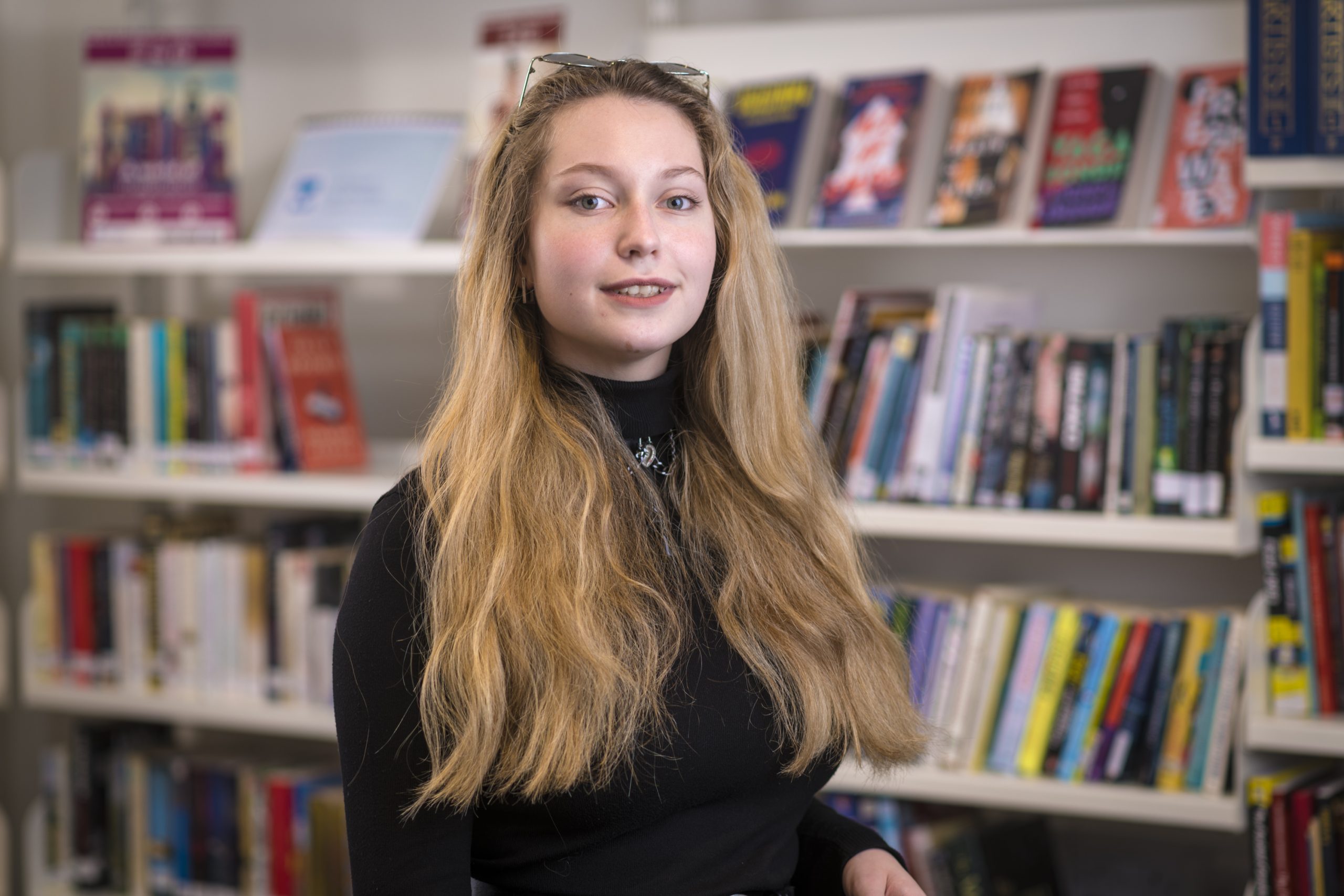 woman in library