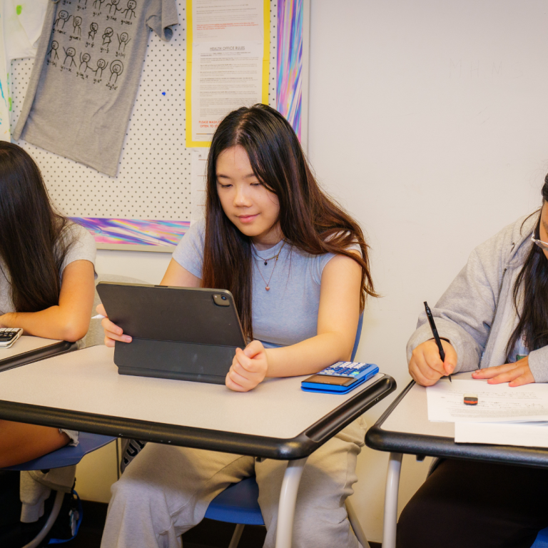 Two students in classroom